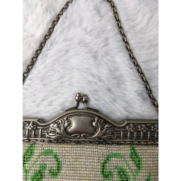 Vintage Mini Purse Sterling‎ Silver Frame Kiss lock Bracket Handle Beaded Floral - Picture 5 of 8